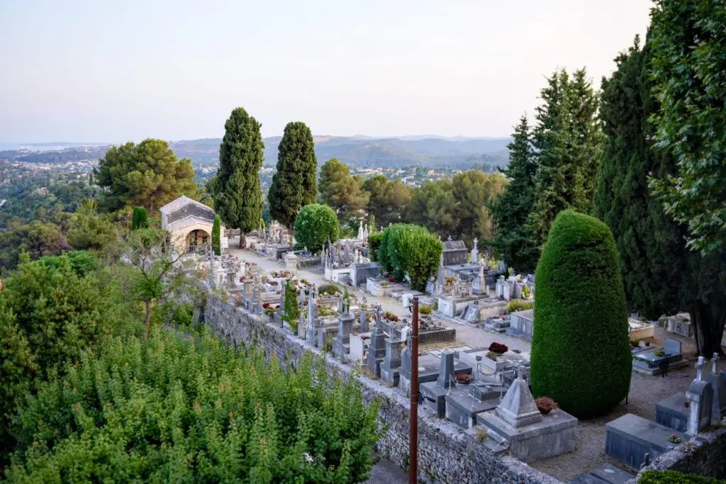 Historic cemetery with graves and cypress trees in Saint Paul de Vence Provence France