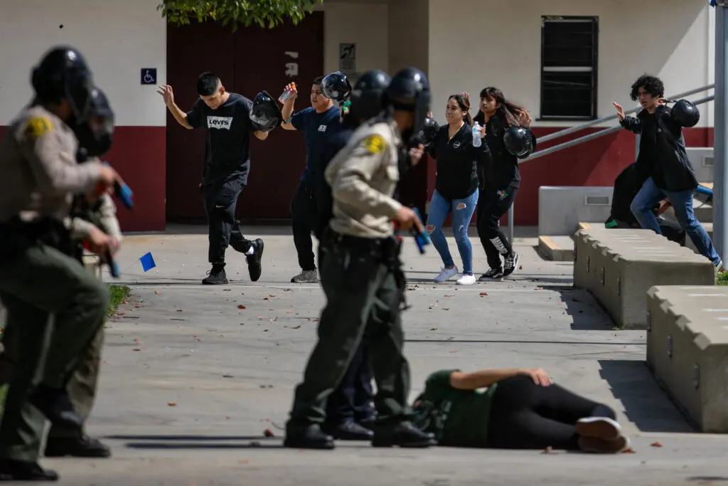 The Los Angeles County Sheriff's Department take part in active shooter training drills at Rosemead High School